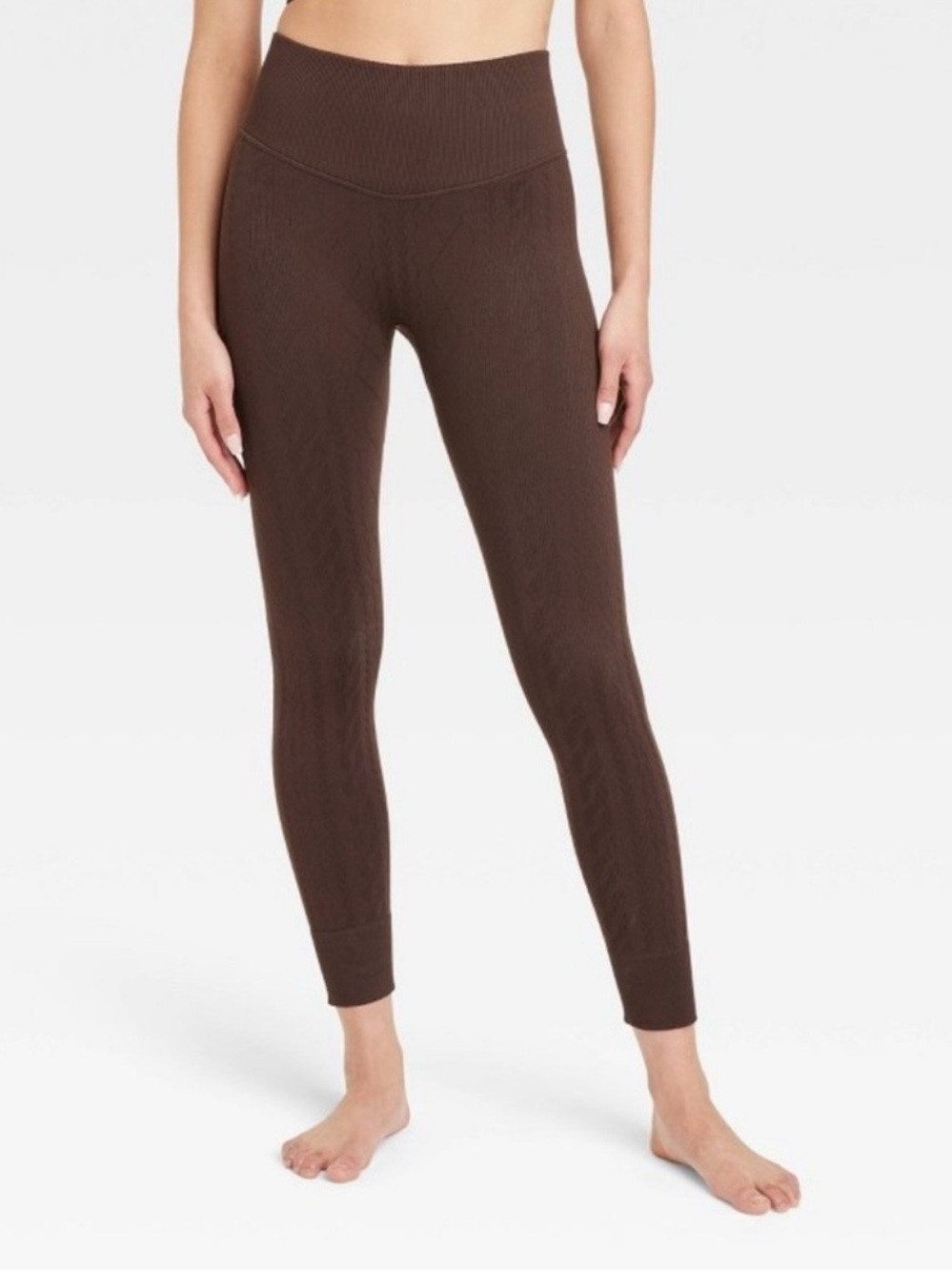 JoyLab Ribbed High-Waist Leggings in Chocolate Brown